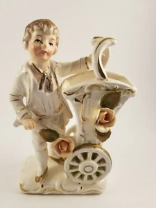 Vintage TILSO Hand Painted Figurine Vase Boy With Flower Cart JAPAN - Picture 1 of 3