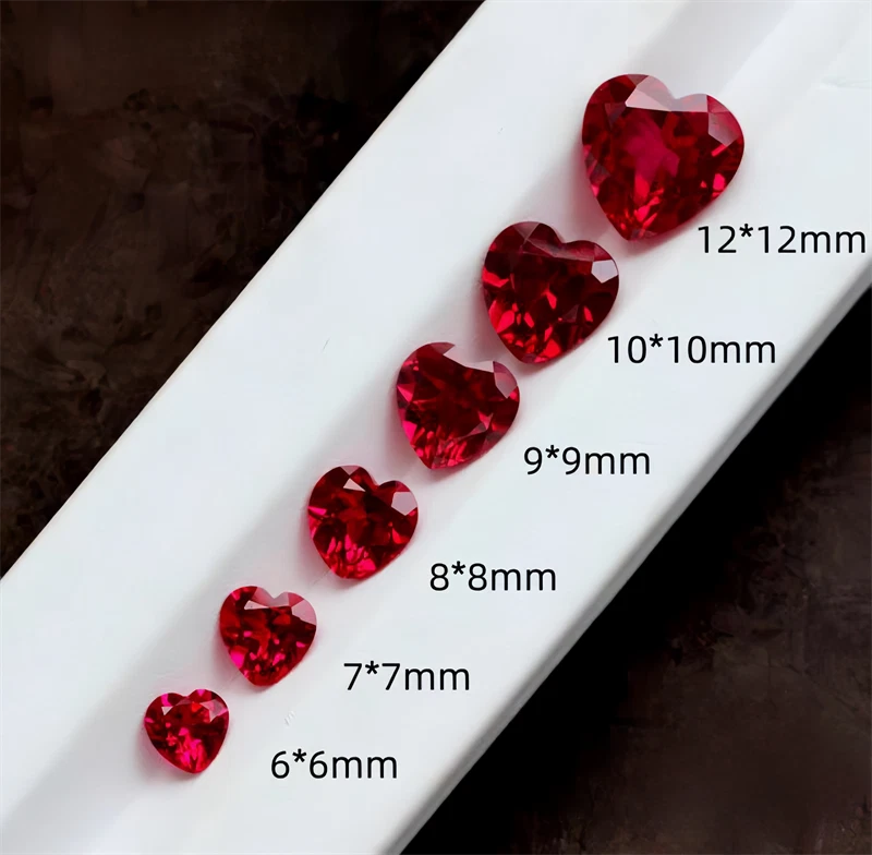Wholesale Top quality Heart Pigeon blood Red Ruby Lab Created Loose Gems 10pcs - Image 1 of 4