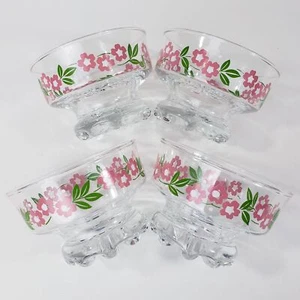 4 ciotole da dessert Showa con piedi in vetro floreale fiori rosa e verdi made in Japan - Foto 1 di 13