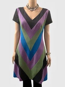 Vintage Dress 1980s Geary Roark Designer Mod Style Dress Geometric Black Size M - Picture 1 of 6