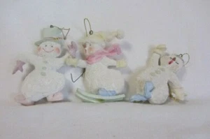SET OF 3 CERAMIC PLAYFUL SNOWMEN CHRISTMAS ORNAMENTS  - Picture 1 of 3