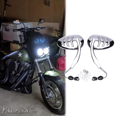 Espejos retrovisores laterales LED fluidos para Harley Dyna Softail Sportster Touring Foto 1 de 4