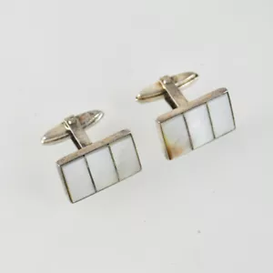 Manschettenknöpfe - 835 Silber - Perlmutt - alt - Vintage Silver Nacre Cufflinks - Bild 1 von 4
