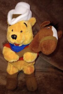 Vtg. Disney Store Cowboy Winnie the Pooh & Hobby Horse Plush 9" Bean Bag w/ Tags