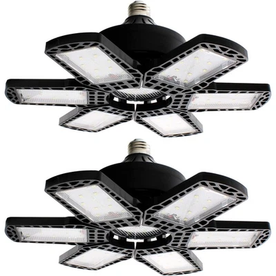 2 Pack Garage Light 200W 8000 Lumen w 6 Adjustable Panels E26/E27 Screw-in LED - Image 1 of 4
