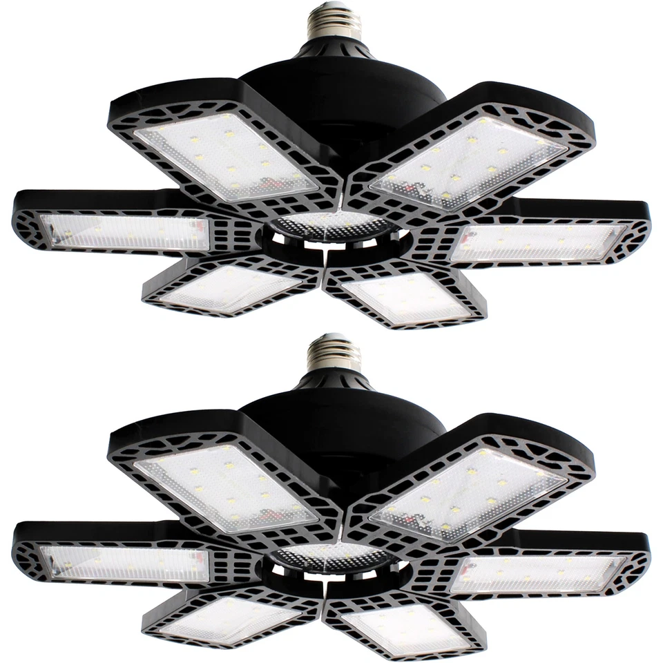 2 Pack Garage Light 200W 8000 Lumen w 6 Adjustable Panels E26/E27 Screw-in LED - Image 1 of 4