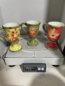 Raymond Waites Tropical Flower Floral Ceramic Pedestal Mug Set of 3 - Picture 1 of 3