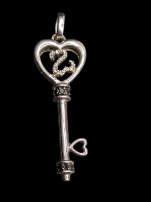 JWBR Jane Seymour Open Hearts Sterling White Black Diamond Key Pendant  - Image 1 of 4