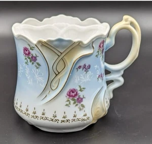 Vintage Mustache Cup Shaving Mug Andrea By Sadek Porcelain Pink Roses Flowers - Picture 1 of 8