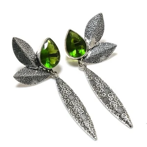 peridot Gemstone 925 Sterling Silver Handmade Earring 2.56 " M591 - Picture 1 of 7