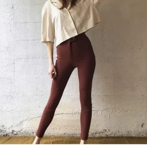American Apparel Women M High Rise Riding Pant Ribbed Equestrian Burgundy - Picture 1 of 10