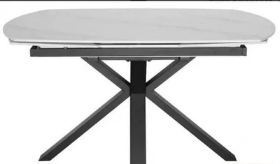 RHODES TWIST TOP STYLE EXTENDING DINING TABLE PRINTED GLASS HPL FINISH RRP £899 - Image 1 of 4