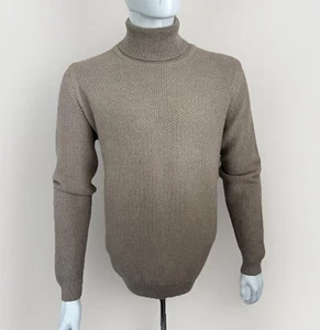JOHN SMEDLEY 100% Pure New Wool Beige Knitted Roll Turtle Neck Sweater Jumper XL - Picture 1 of 8
