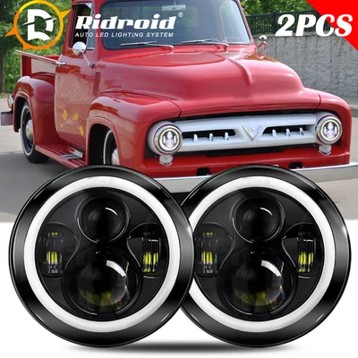 Par de faros LED halo DRL de 7 pulgadas para camioneta Ford F-100 F-250 F-350 1953-1977 Foto 1 de 4