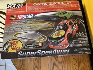 SCX Nascar Super Speedway 1:32 Slot Car Set Danica Patrick Tony Stewart Bass Pro - Picture 1 of 21
