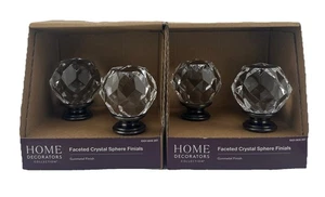 Faceted Crystal Sphere Curtain Rod Finials- Gunmetal - (4 Total Finals) - Picture 1 of 4