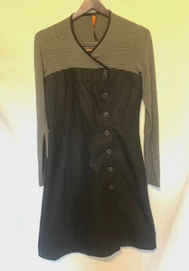Beautiful! Rare Cop. Copine Asymmetric Robe Black Striped Dress ~Sz.S(Taille 38) - Picture 1 of 13