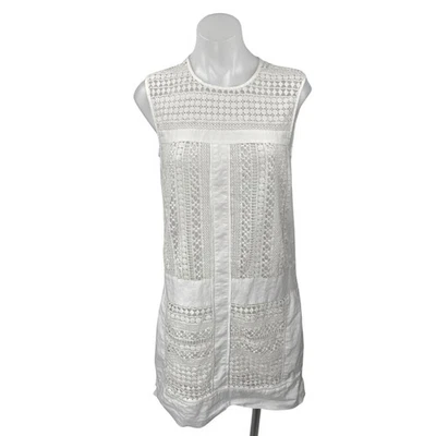 J.Crew Women's White Geo Lace Sleeveless Crew Neck Mini Shift Dress Size XS - Image 1 of 4