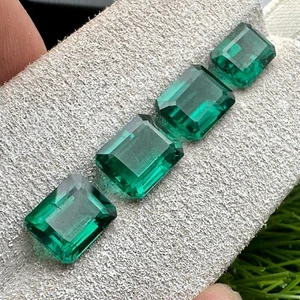 4 pcs LAB CREATED BIRON 8.50 ct ZAMBIAN GREEN EMERALD OCTAGON CUT LOOSE GEMSTONE - Picture 1 of 3