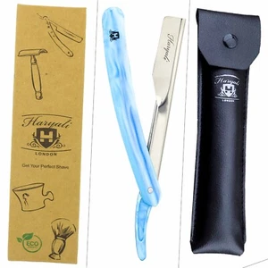 Professional Barber Cut Throat Personal Razor in Blue Color with Leather Pouch - Picture 1 of 8