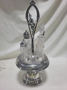 VINTAGE SILVER PLATE 6 PIECES CRUET SET Victorian Style - Picture 1 of 14