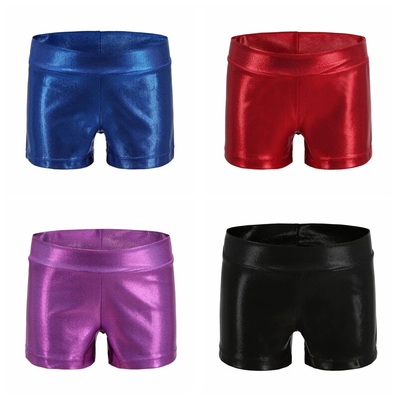 Niñas Lo último Pantalones Cortos Metálicos Brillantes Gimnasia Atléticos Modernos Baile Fiesta Pantalones Foto 1 de 4