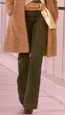 Auth. NWOT CHANEL '01A Green Cotton Leather Details Jeans Pants sz36
