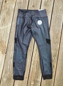 NWT justice Girls Black Metallic Sheer Ankle Length Leggings Tech Pocket 16/18 - Picture 1 of 6