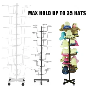 7 Tier Metal Rotating Hat Display Rack Free Standing Floor Caps Headwear Stand - Picture 1 of 27