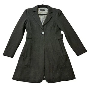 Nanette Lepore Coat Wool Blend Size 10 Black Silver Metallic Pockets - Picture 1 of 14