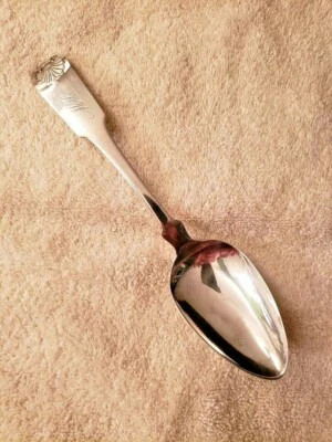 Fiddle Shell SHELL BACK Coin Silver Table SERVING SPOON  NYC Hall & Brower - Image 1 of 4