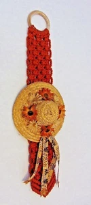 Vintage Parma AAI Hong Kong Wall Decor Straw Hat & Maсrame Belt - Picture 1 of 7