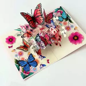 Pop Up Greeting Card Spring Butterfly Flower Blooming Colorful Nature Gift Idea - Picture 1 of 10