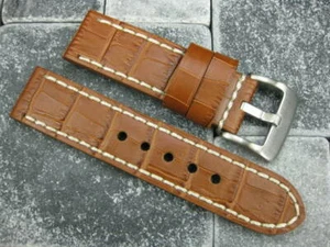20 mm GRANDE Correa de Cuero COCODRI Marrón Miel Banda de Reloj Grueso Blanco para BREITLING - Imagen 1 de 10