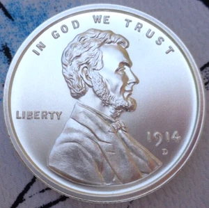 2 oz. 1914-D LINCOLN WHEAT CENT coin tribute thick BU round .999 fine silver - Picture 1 of 5