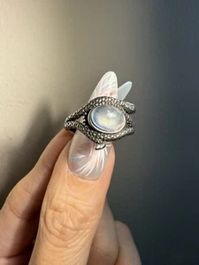 Natural Bright Blue Aquamarine Ring/ Adjustable Silver-plated Ring - Picture 1 of 6