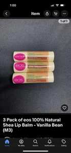 3 Pack of eos 100% Natural Shea Lip Balm - Vanilla Bean (M3) - Picture 1 of 1