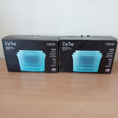 Reißverschluss Top 3 Geschirr Set Wiederverwendbar 100% Platin Silikon Lebensmittel Behälter Türkis Blau - Bild 1 von 4