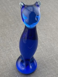 Vintage MCM Hand Blown Pilgrim Art Glass Cobalt Blue Sitting Cat Figurine~5" - Picture 1 of 14