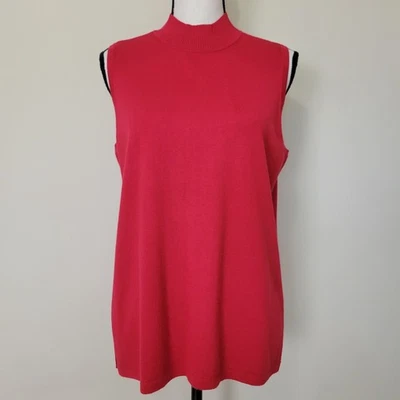 Usado en Excelente Condición Chico's Talla 2 (L) Sin Mangas Tejido Pullover Cuello Simulado Tanque Shell Rojo Foto 1 de 4