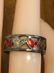 Heart Ring Red & Pink Hearts With Silver Tone Cutout Open Band Size 5.75 (Read) - Picture 1 of 4