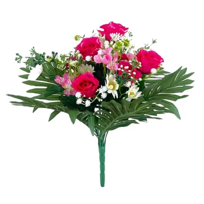 Künstlicher Rosen-Strauß 37cm. Weiß Rosa Pink. Rosen Margeriten, Blumenstrauß - Bild 1 von 2