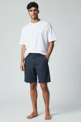 Pantalones Cortos Chinos Theory Para Hombre Frente Plano Calce Regular Elastizados Talla 29 Cuadros Azul Marino y Blanco Foto 1 de 4