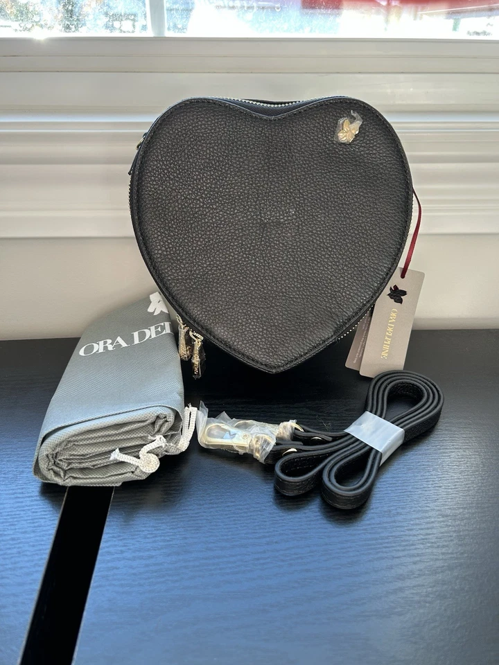 Bolso Bandolera Ora Delphine Corazón Bolso sin asas Negro Raro Nuevo Con Etiquetas Cuero Foto 1 de 4