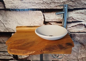 Kompletter Waschtisch  Massivholz Holz Platte Baumkante Gäste WC Bad Waschbecken - Bild 1 von 19