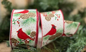 Kardinal mit Tannenzweig Band 2,5 x 10 Yards Weihnachten Bastelbedarf - Bild 1 von 7