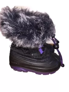 Kamik Girls Snowgypsy Winter Snow Boot Purple/Black Fur Insulated Toddler Sz 5 - Picture 1 of 6
