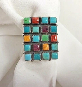 Navajo Sterling Silver .925 Turquoise Spiny Coral Sugilite Gaspiete Ring Size 9 - Imagen 1 de 8