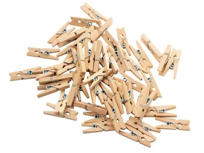50 Stück Miniwäscheklammern, Holz natur kleine Dekoklammern 25x4 mm Holzklammern - Bild 1 von 3