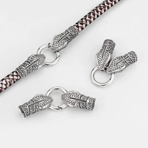 2Sets Antique Silver Snake Head End Cap With Spring 10mm Clasp For Round Leather - Picture 1 of 4